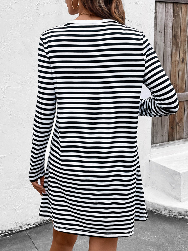 Heart Striped Round Neck Long Sleeve Mini Tee Dress | Trendsi