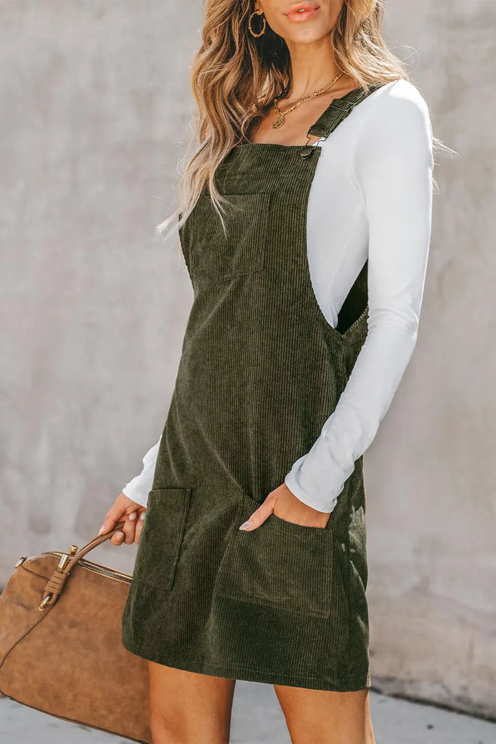 Pocketed Square Neck Wide Strap Overall Dress | Trendsi