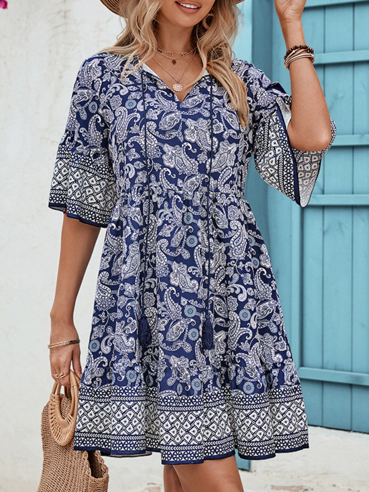 Honey Tied Printed Half Sleeve Dress | Trendsi