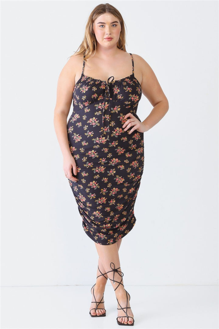 Blue Leopard Plus Size Ruched Floral Square Neck Cami Dress | Trendsi