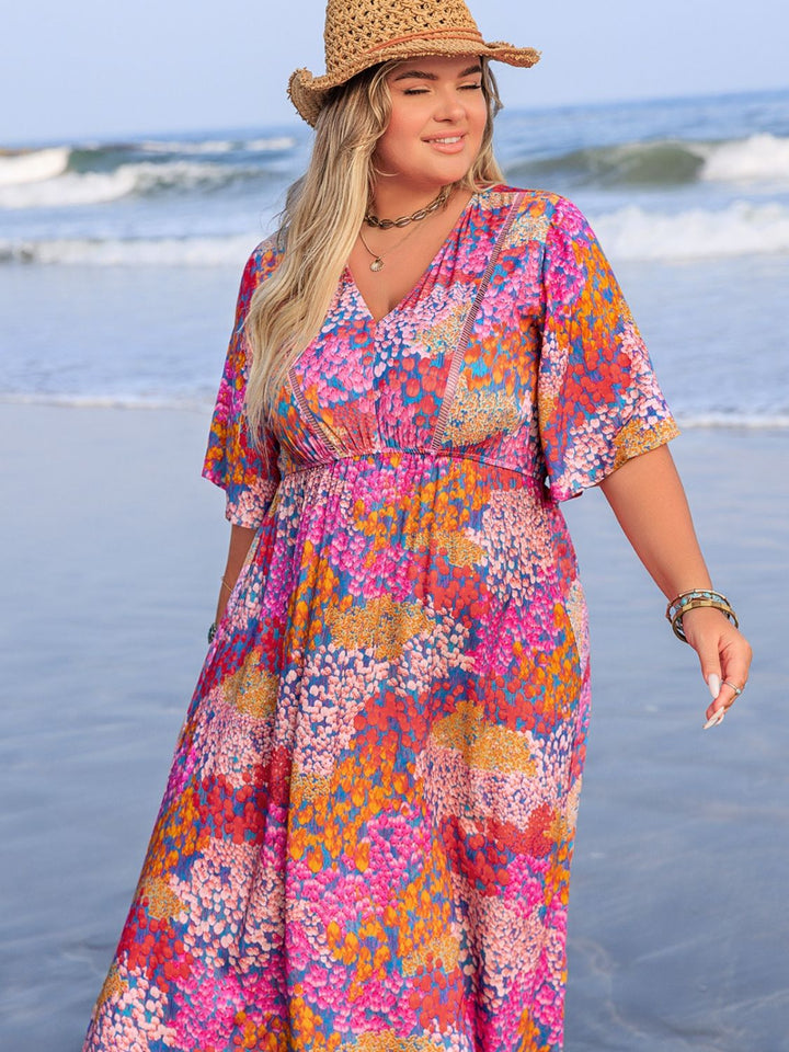 Plus Size Slit Printed Half Sleeve Dress | Trendsi