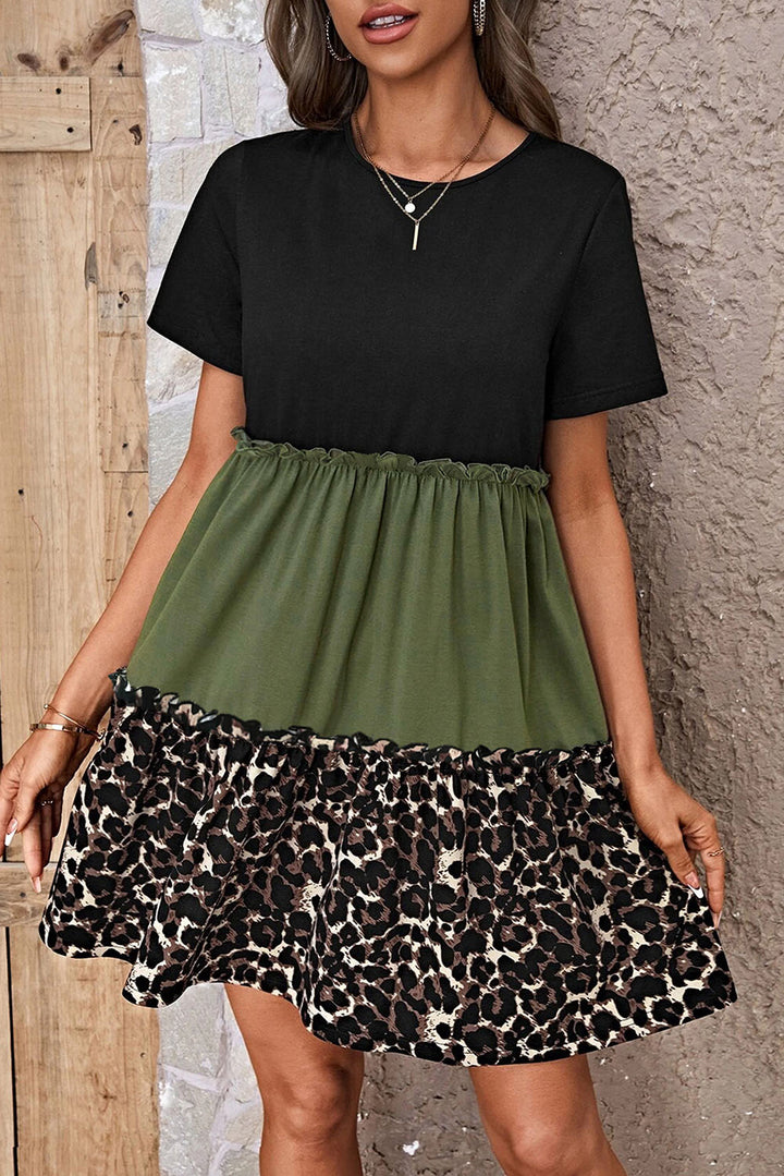 Leopard Round Neck Short Sleeve Dress | Trendsi