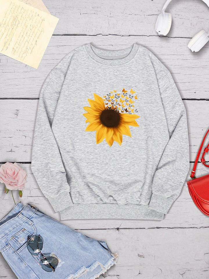 Sunflower Round Neck Dropped Shoulder Sweatshirt | Trendsi