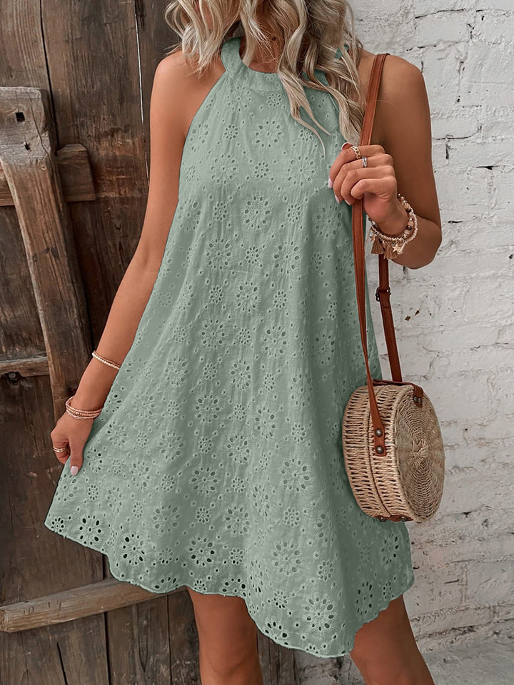 Eyelet Grecian Neck Mini Dress | Trendsi