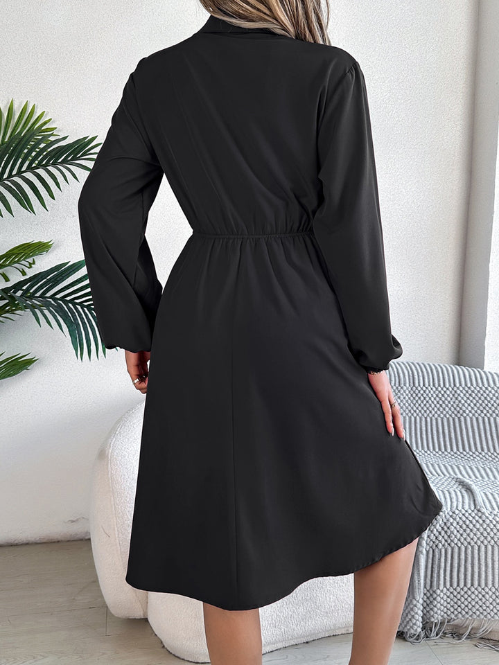 Collared Neck Long Sleeve Dress with Pockets | Trendsi