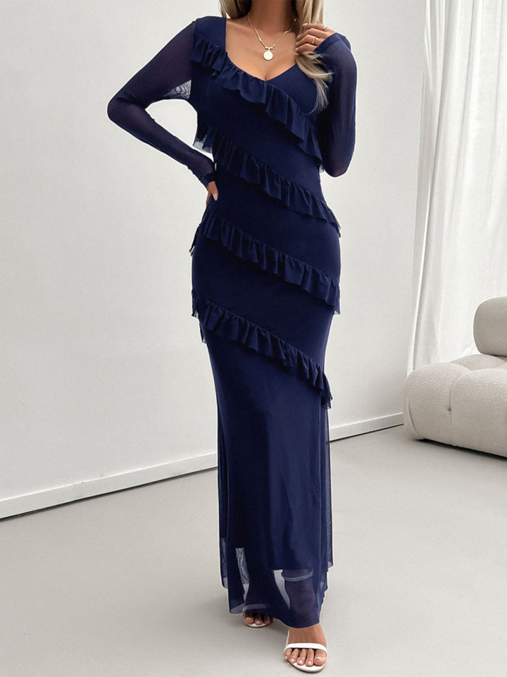 Devine Ruffled Surplice Long Sleeve Maxi Dress | Trendsi