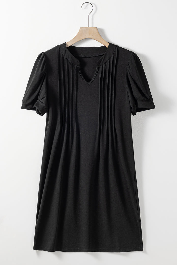 Pin-Tuck Notched Short Sleeve Dress | Trendsi