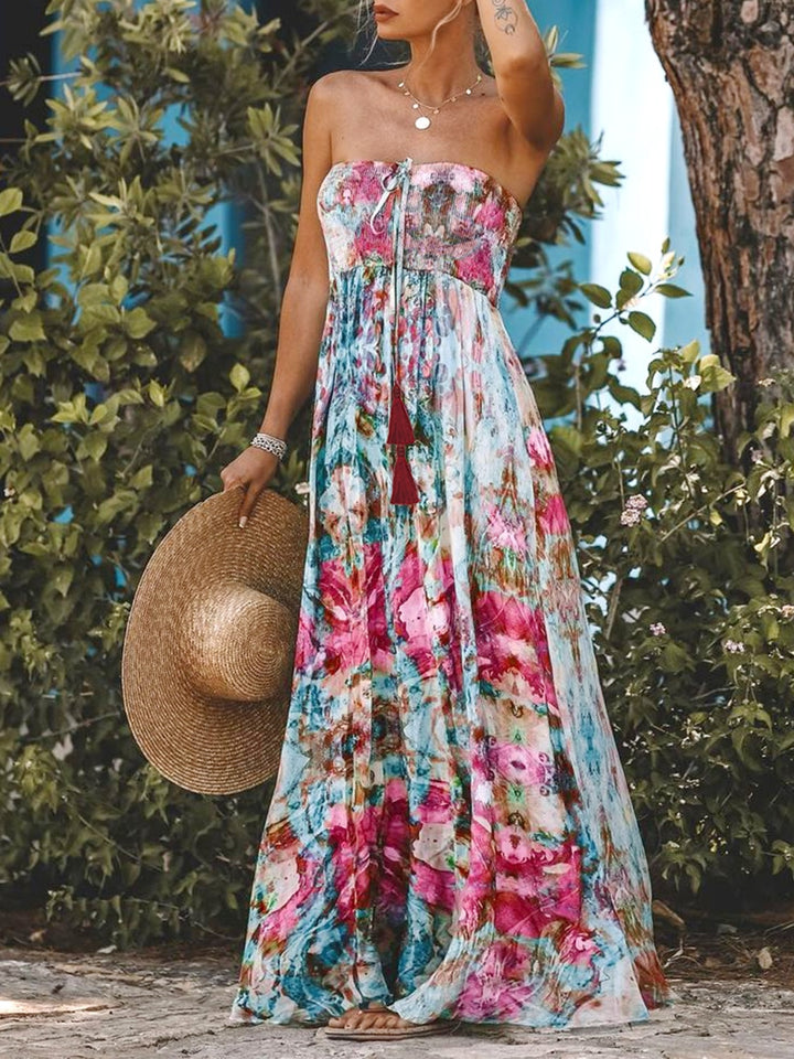 Smocked Printed Sleeveless Maxi Dress | Trendsi