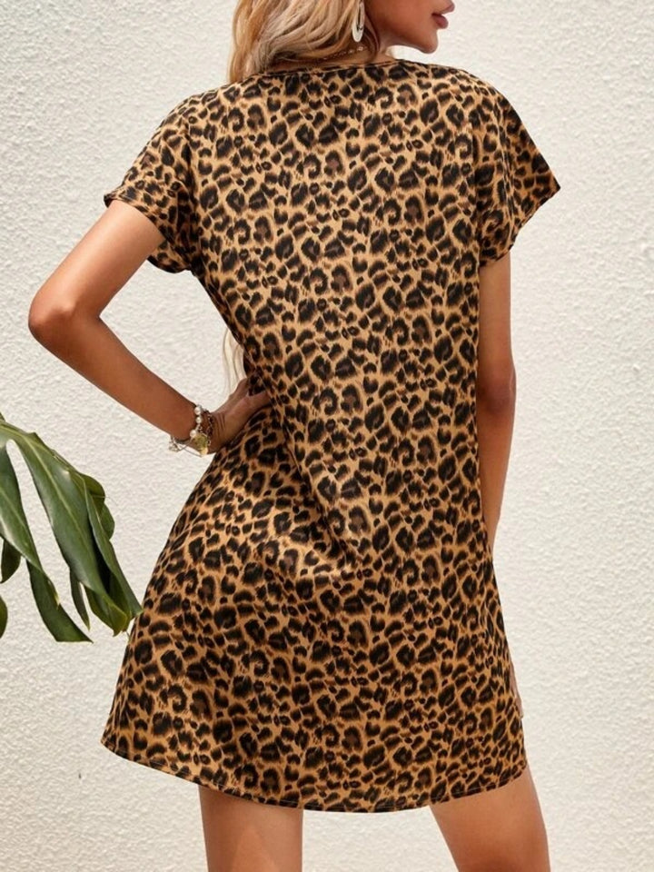 Leopard Short Sleeve Mini Dress | Trendsi