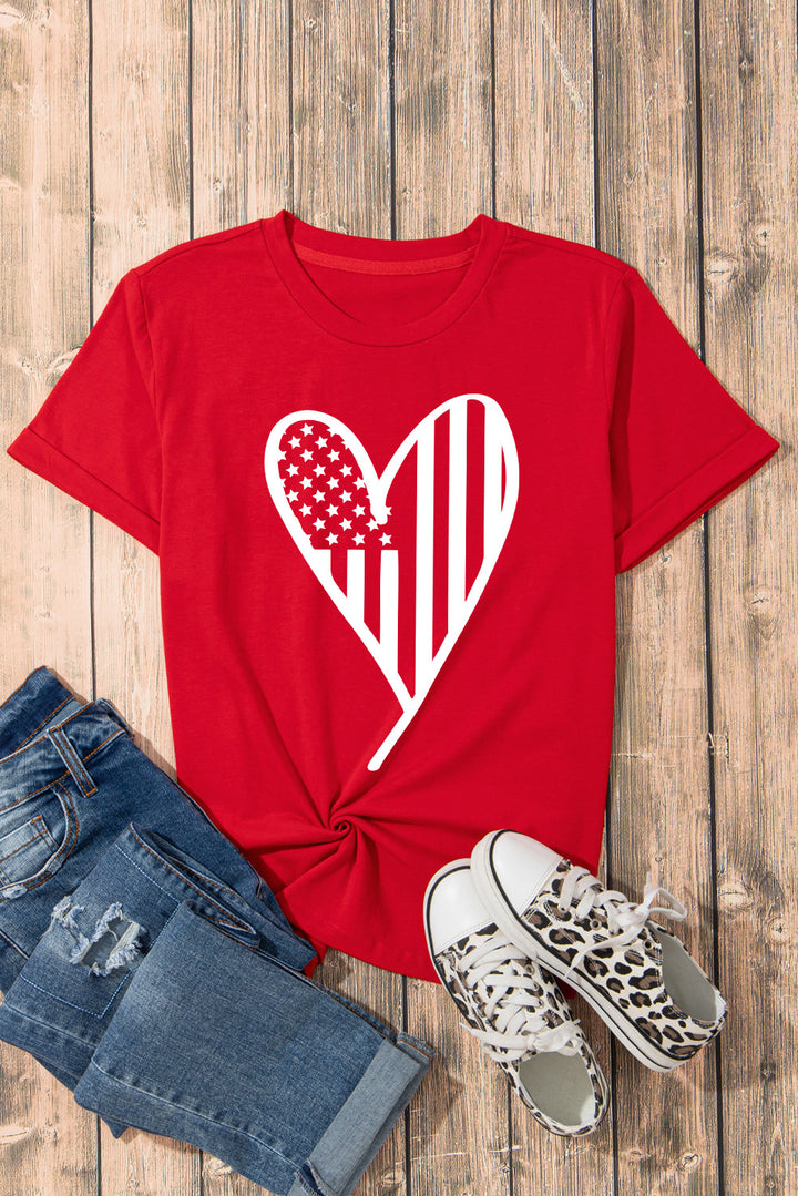 Heart Round Neck Short Sleeve T-Shirt | Trendsi