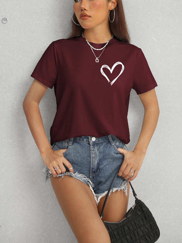 Heart Round Neck Short Sleeve T-Shirt | Trendsi