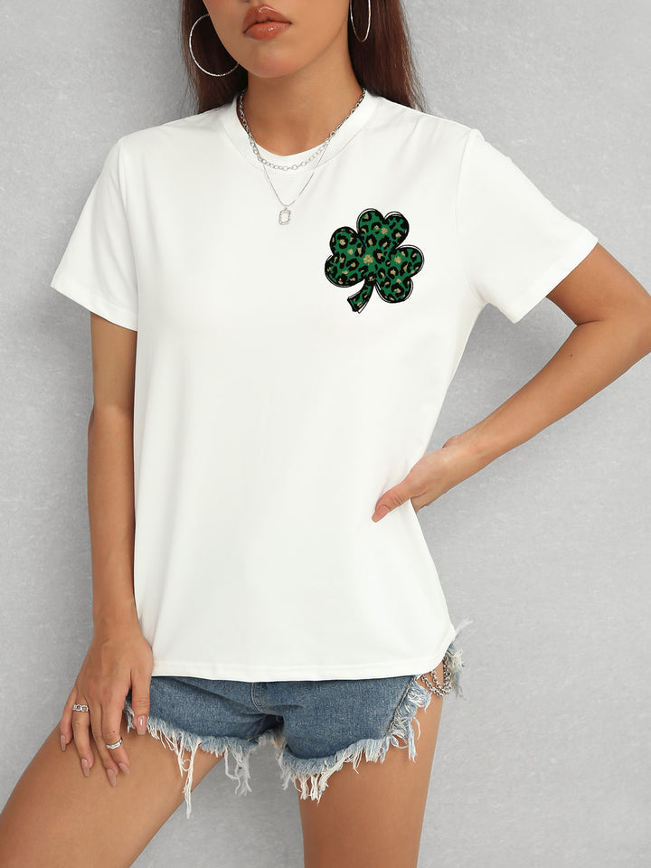 Lucky Clover Round Neck Short Sleeve T-Shirt | Trendsi