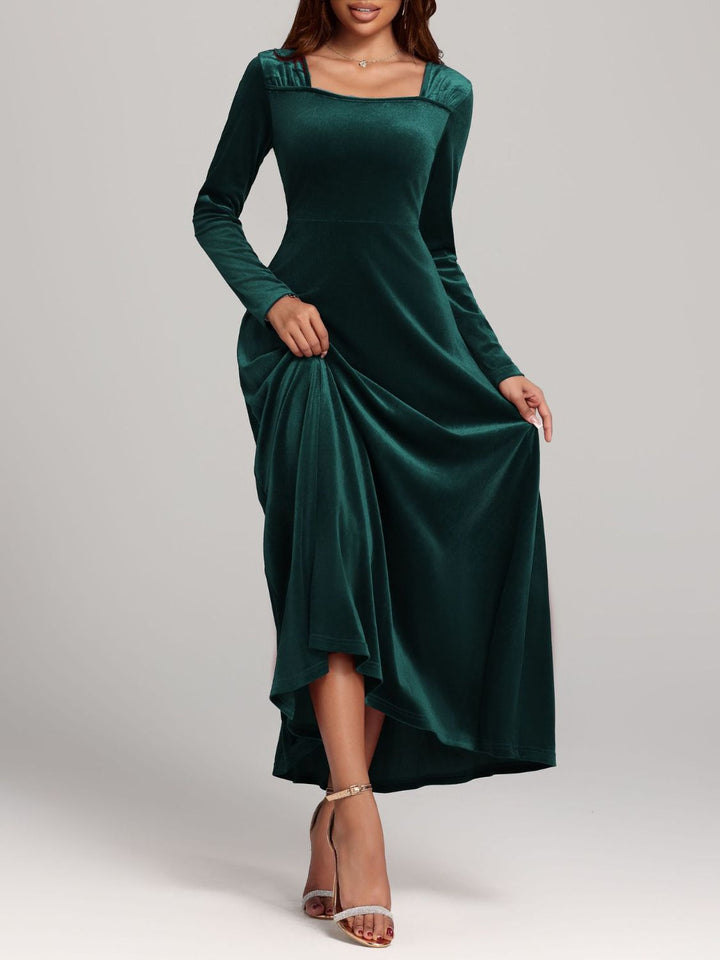 Square Neck Long Sleeve Velvet Dress | Trendsi