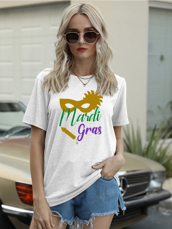 Full Size MARDI GRAS Round Neck Short Sleeve T-Shirt | Trendsi