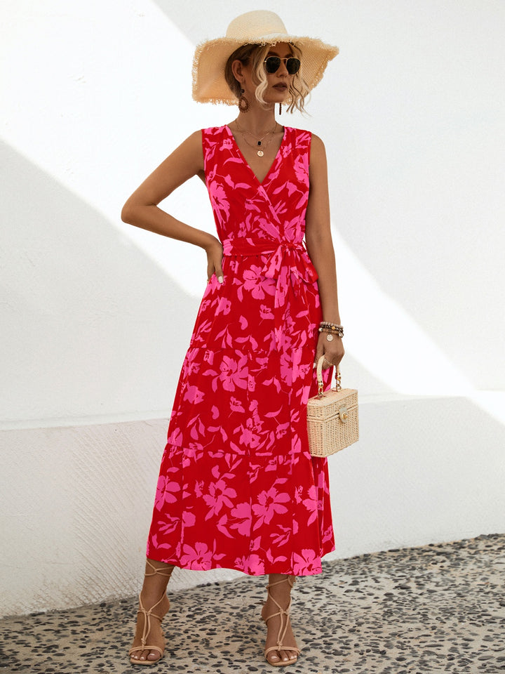 Tied Printed Surplice Tiered Dress | Trendsi