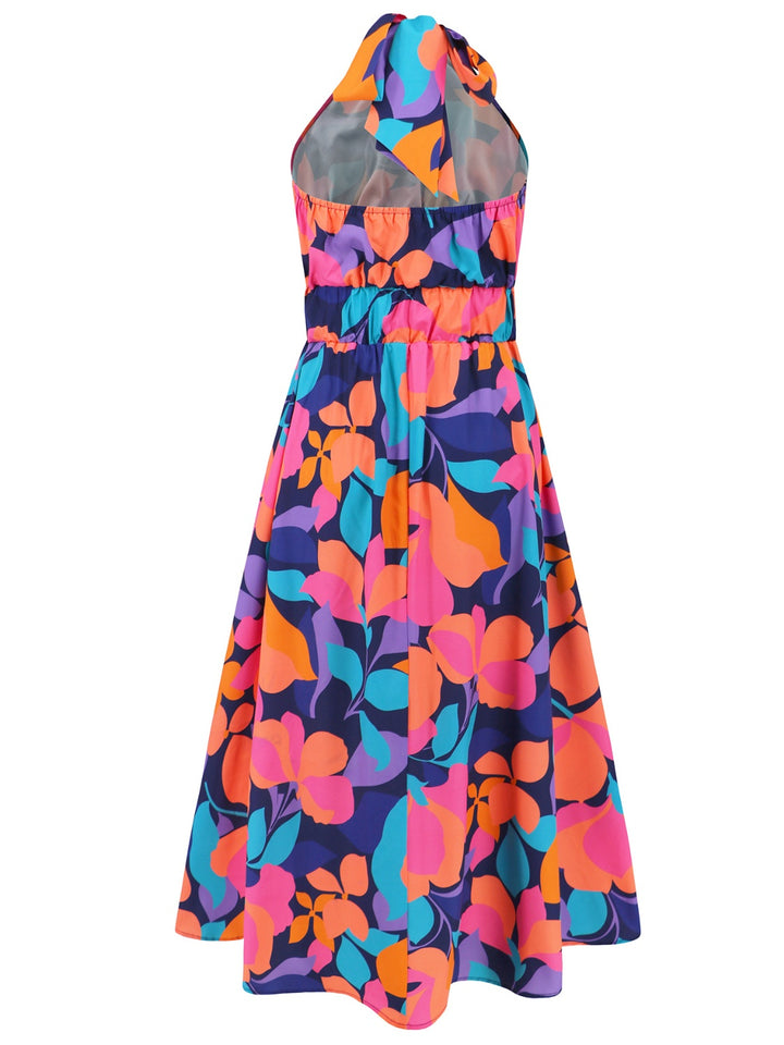 Ruched Printed Halter Neck Sleeveless Dress | Trendsi