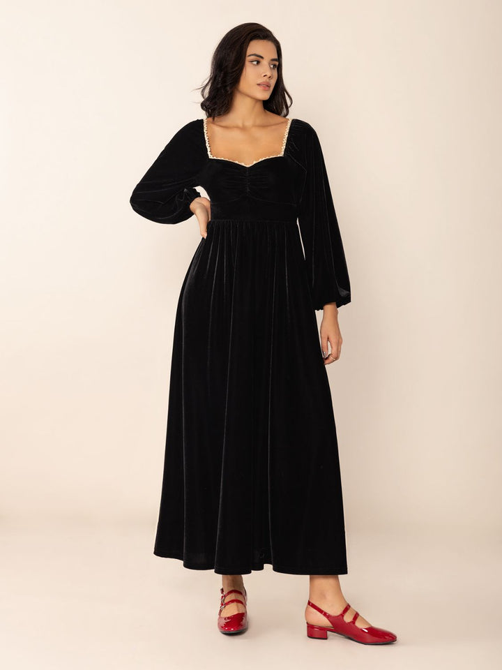 Sweetheart Neck Long Sleeve Midi Dress | Trendsi