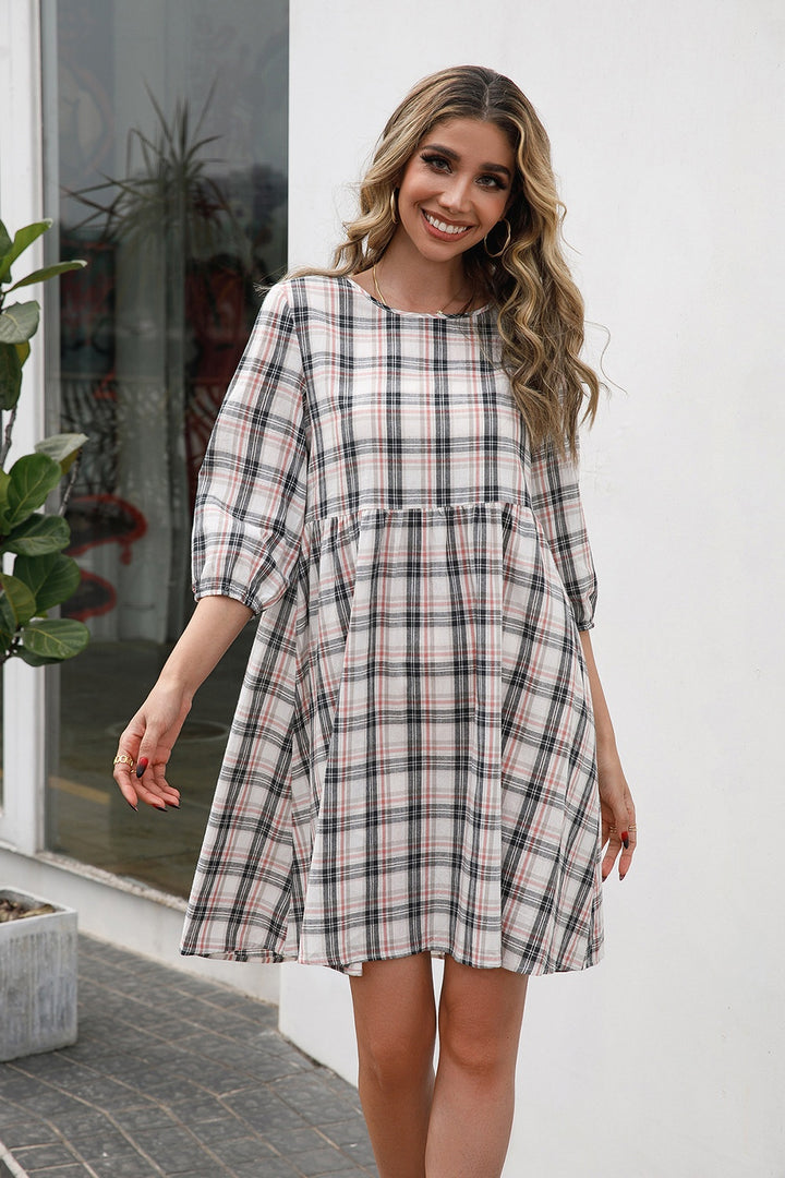 Plaid Round Neck Mini Dress | Trendsi