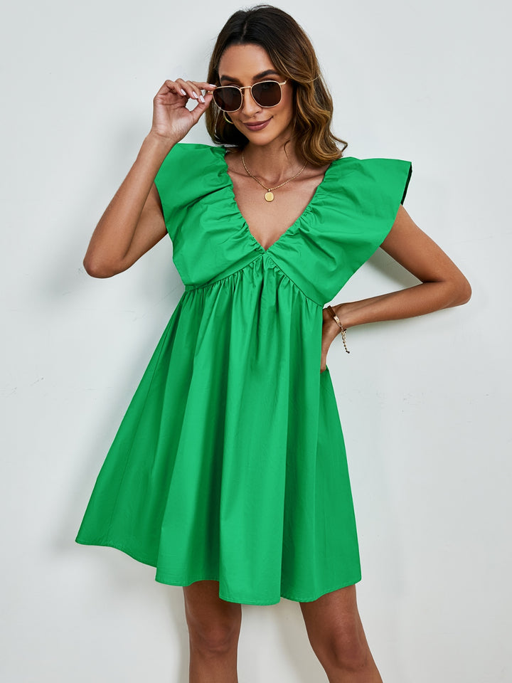 V-Neck Cap Sleeve Mini Dress | Trendsi