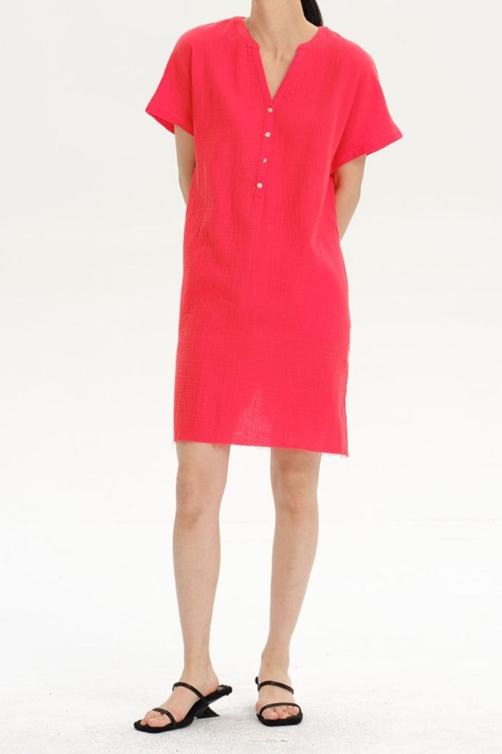 Slit Notched Short Sleeve Mini Dress | Trendsi