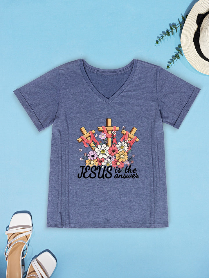 JESUS IS THE ANSWER V-Neck T-Shirt | Trendsi