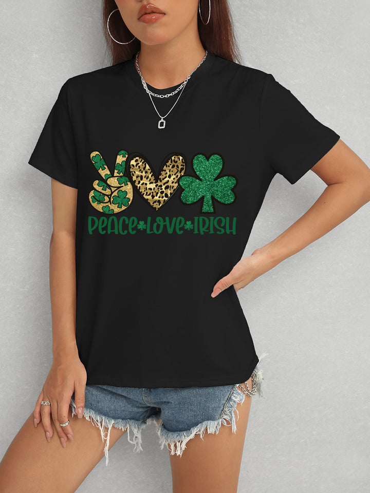 PEACE LOVE IRISH Round Neck Short Sleeve T-Shirt | Trendsi