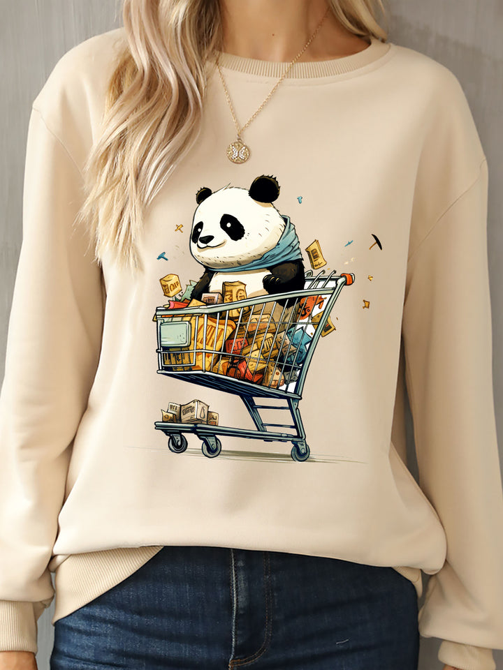 Panda Round Neck Dropped Shoulder Sweatshirt | Trendsi