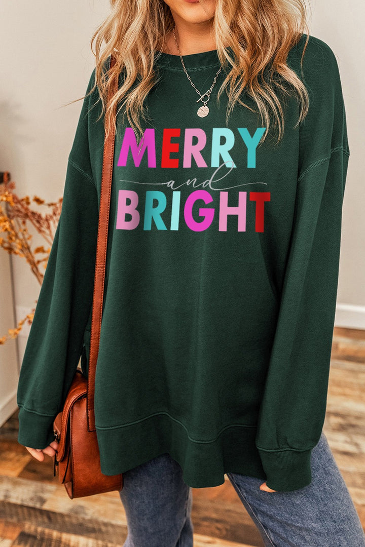 MERRY AND BRIGHT Round Neck Sweatshirt | Trendsi