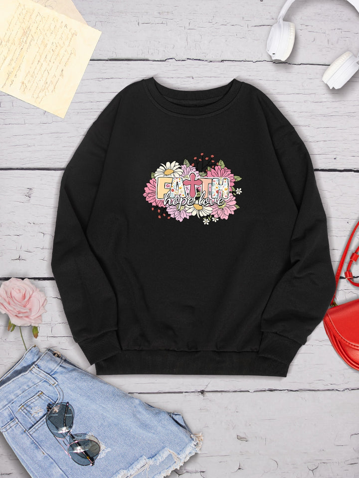 FAITH HOPE LOVE Round Neck Sweatshirt | Trendsi