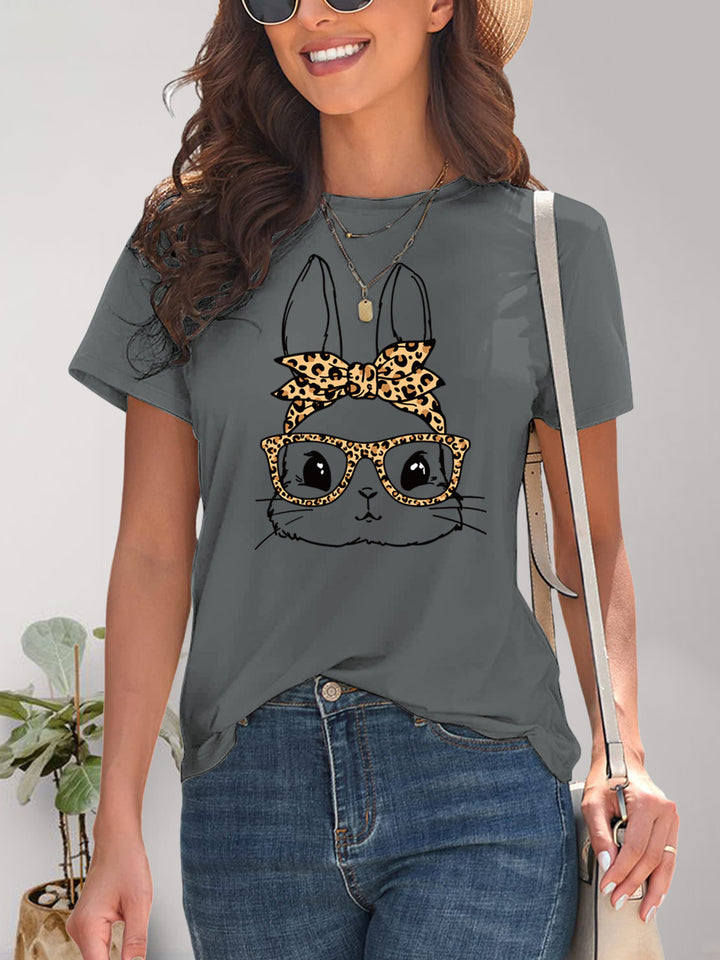 Rabbit Graphic Round Neck Short Sleeve T-Shirt | Trendsi