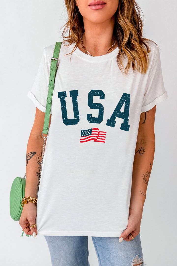 USA Round Neck Short Sleeve T-Shirt | Trendsi