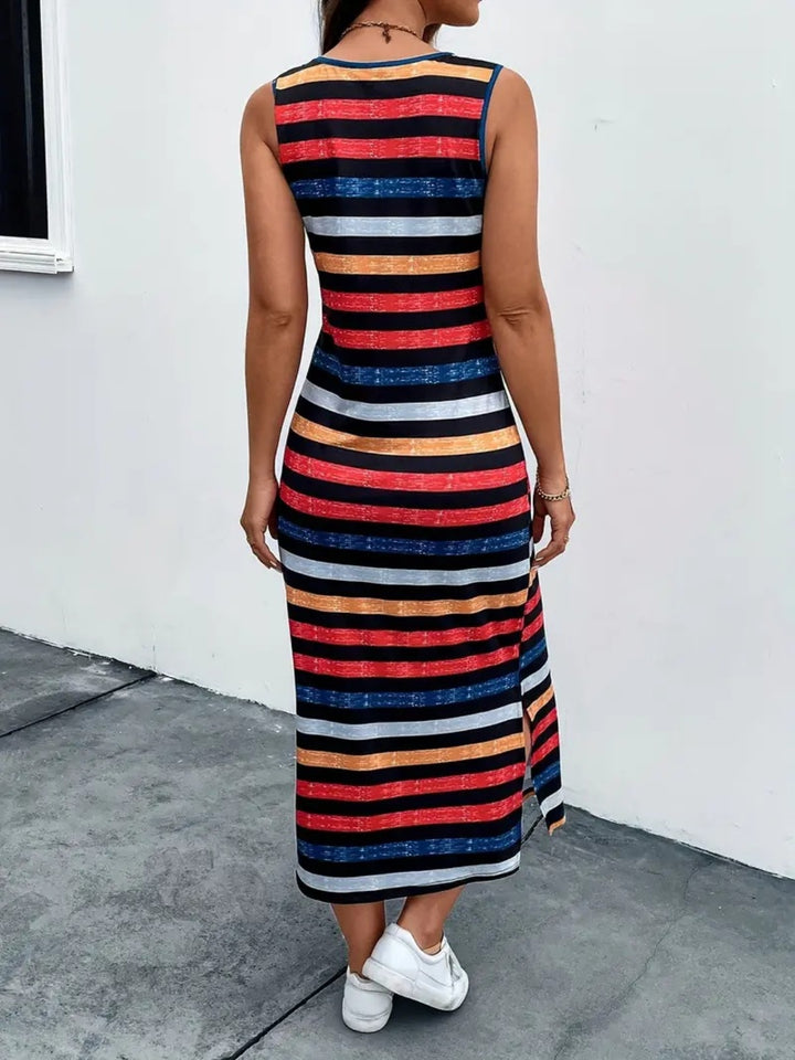 Slit Striped Round Neck Tank Dress | Trendsi