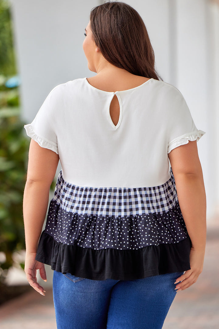 Plus Size Plaid Color Block Tiered Blouse | Trendsi