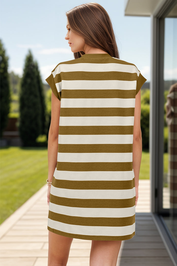 Striped Round Neck Cap Sleeve Mini Dress | Trendsi