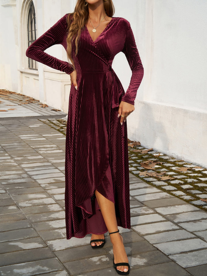 Devine Split Surplice Long Sleeve Midi Dress | Trendsi