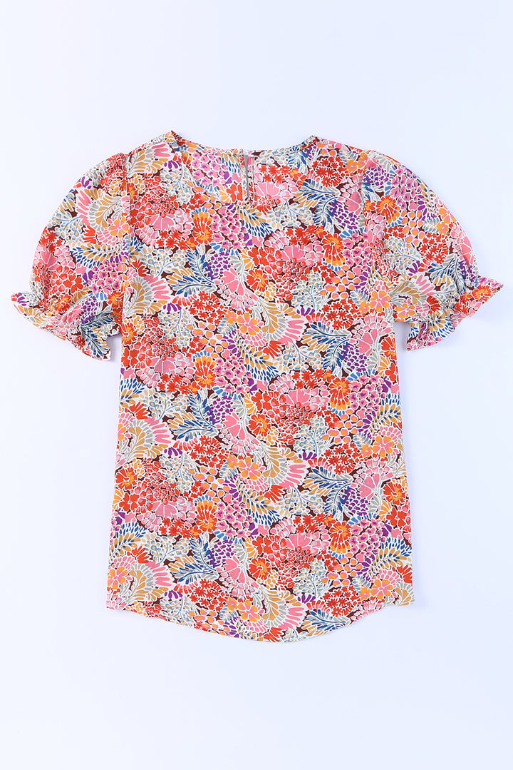 Floral Short Flounce Sleeve Blouse | Trendsi