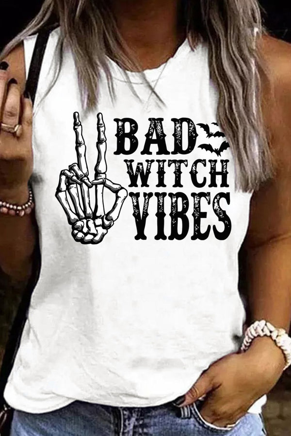 BAD WITCH VIBES Round Neck Tnk | Trendsi