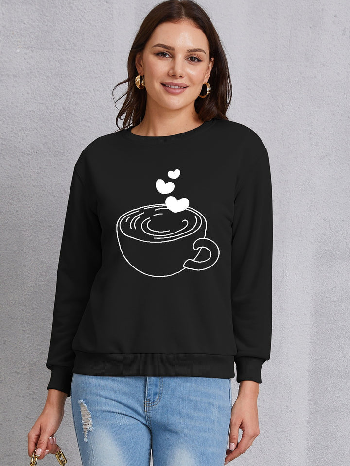 Cup Graphic Round Neck Dropped Shoulder Sweatshirt | Trendsi