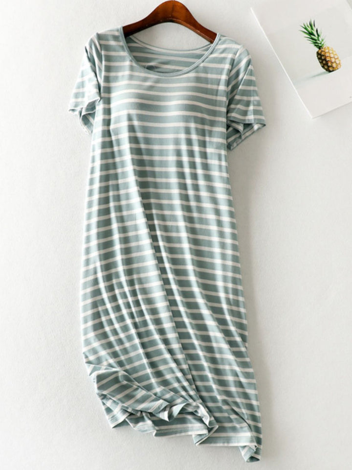 Striped Round Neck Short Sleeve Dress | Trendsi