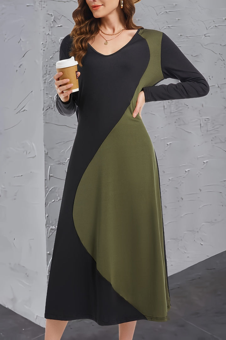 Contrast Long Sleeve Midi Dress | Trendsi