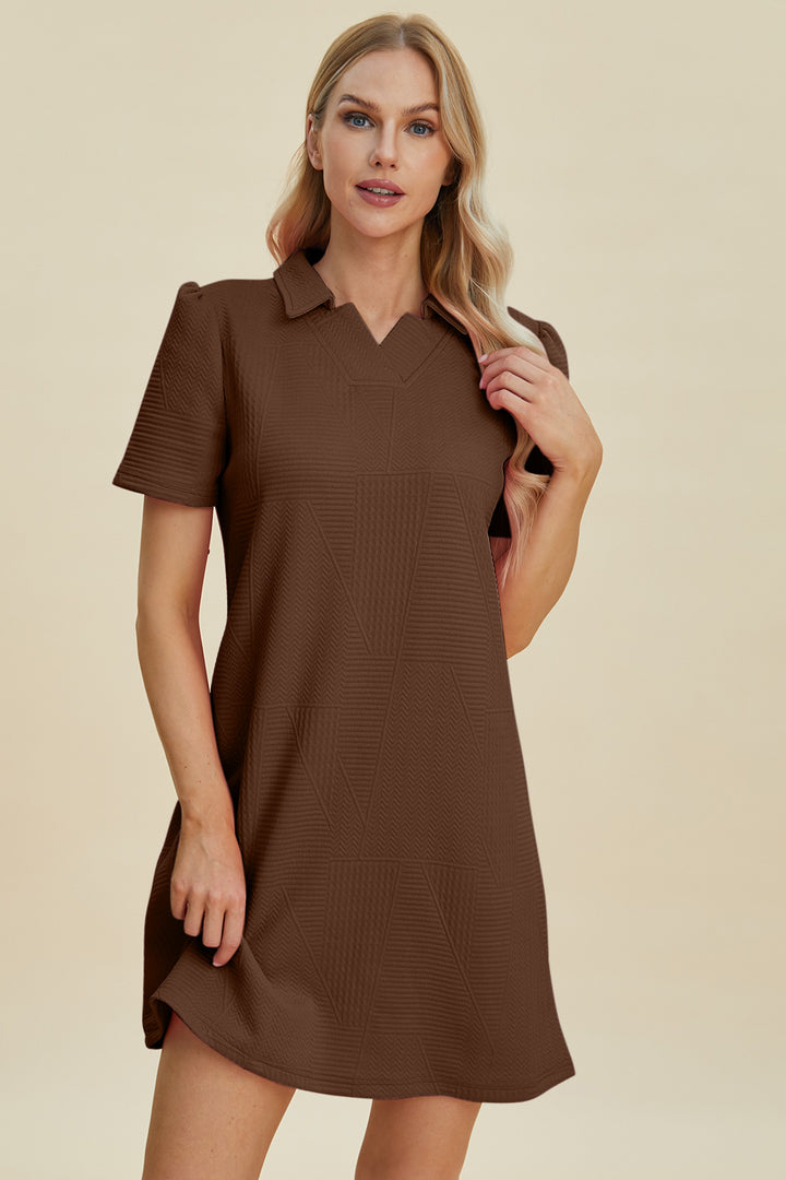 Double Take Full Size Texture Short Sleeve Dress | Trendsi