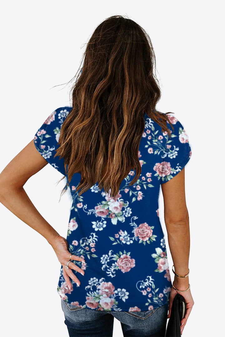 Printed Petal Sleeve V-Neck Blouse | Trendsi