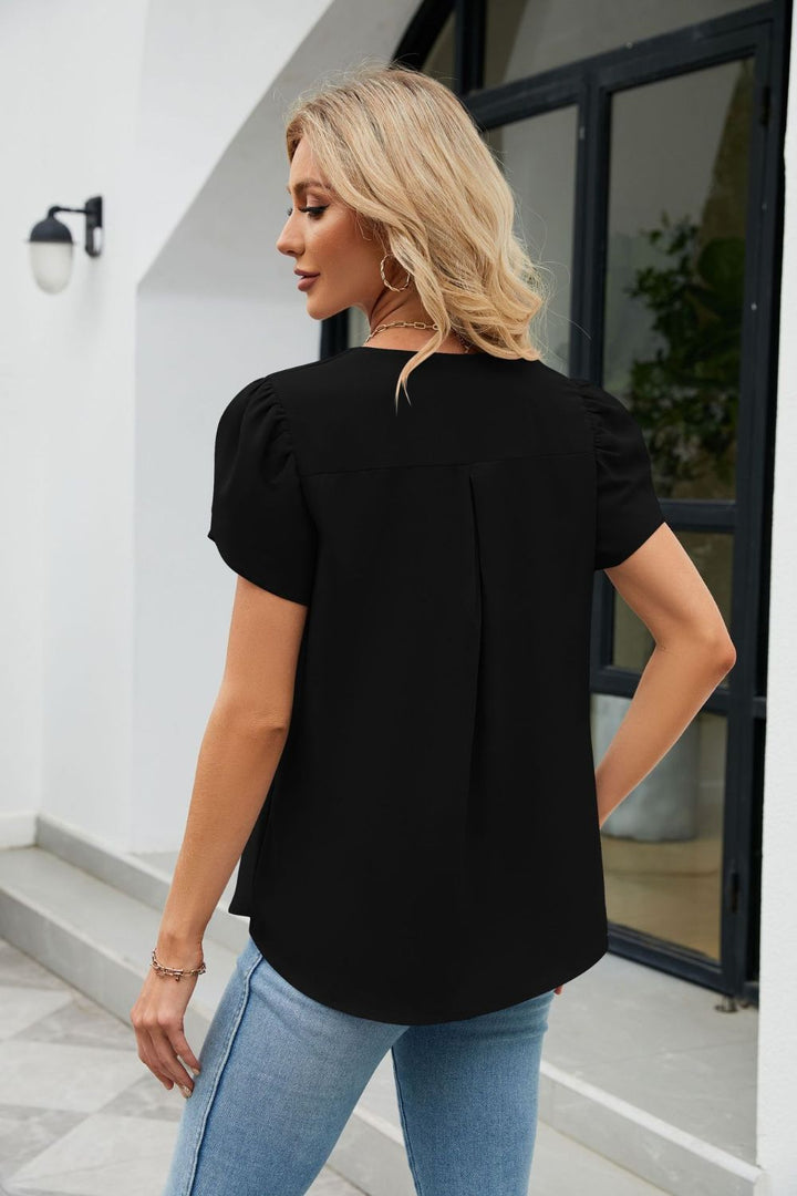 Petal Sleeve V-Neck Top | Trendsi