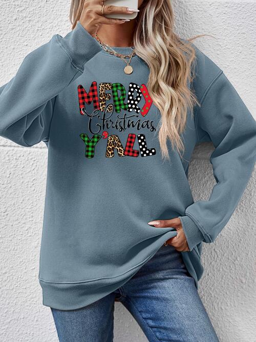 Letter Graphic Round Neck Long Sleeve Sweatshirt | Trendsi