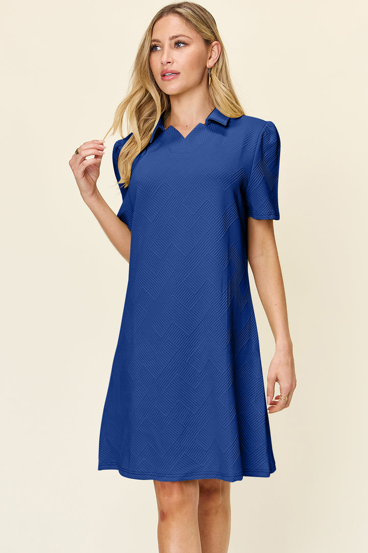 Double Take Full Size Texture Collared Neck Short Sleeve Dress | Trendsi