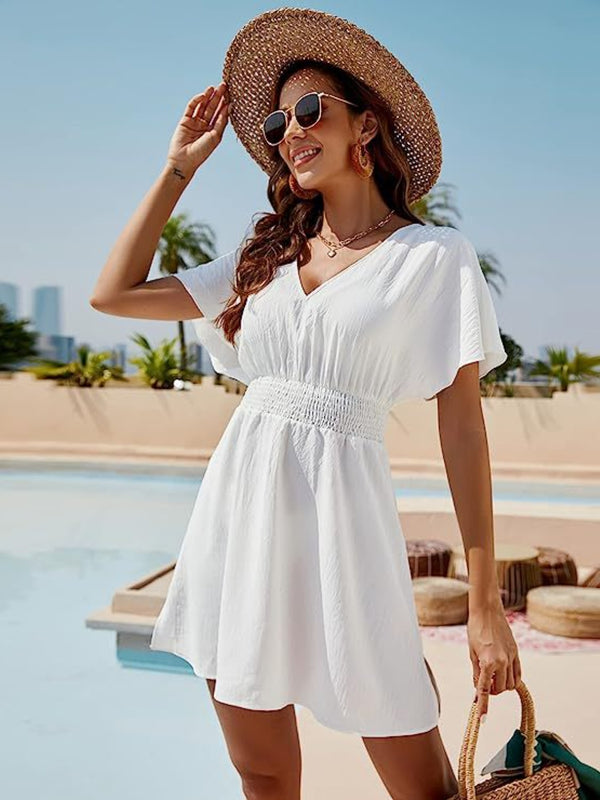 Smocked V-Neck Short Sleeve Dress | Trendsi