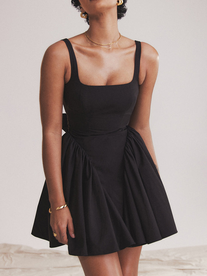 Backless Bow Detail Square Neck Mini Dress | Trendsi