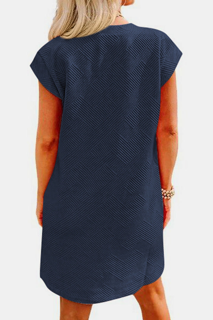 Textured Round Neck Cap Sleeve Dress | Trendsi