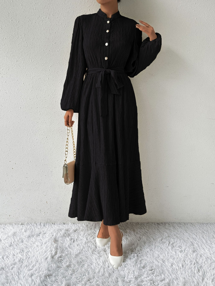 Tie Waist Long Sleeve Dress | Trendsi