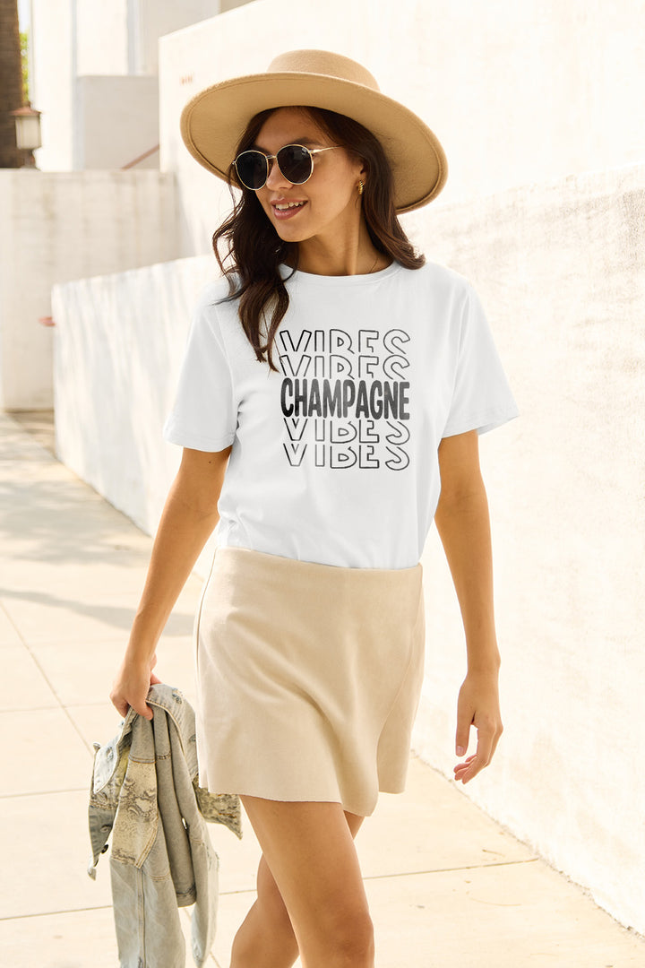 Simply Love Full Size CHAMPAGNE VIBES Short Sleeve T-Shirt | Trendsi